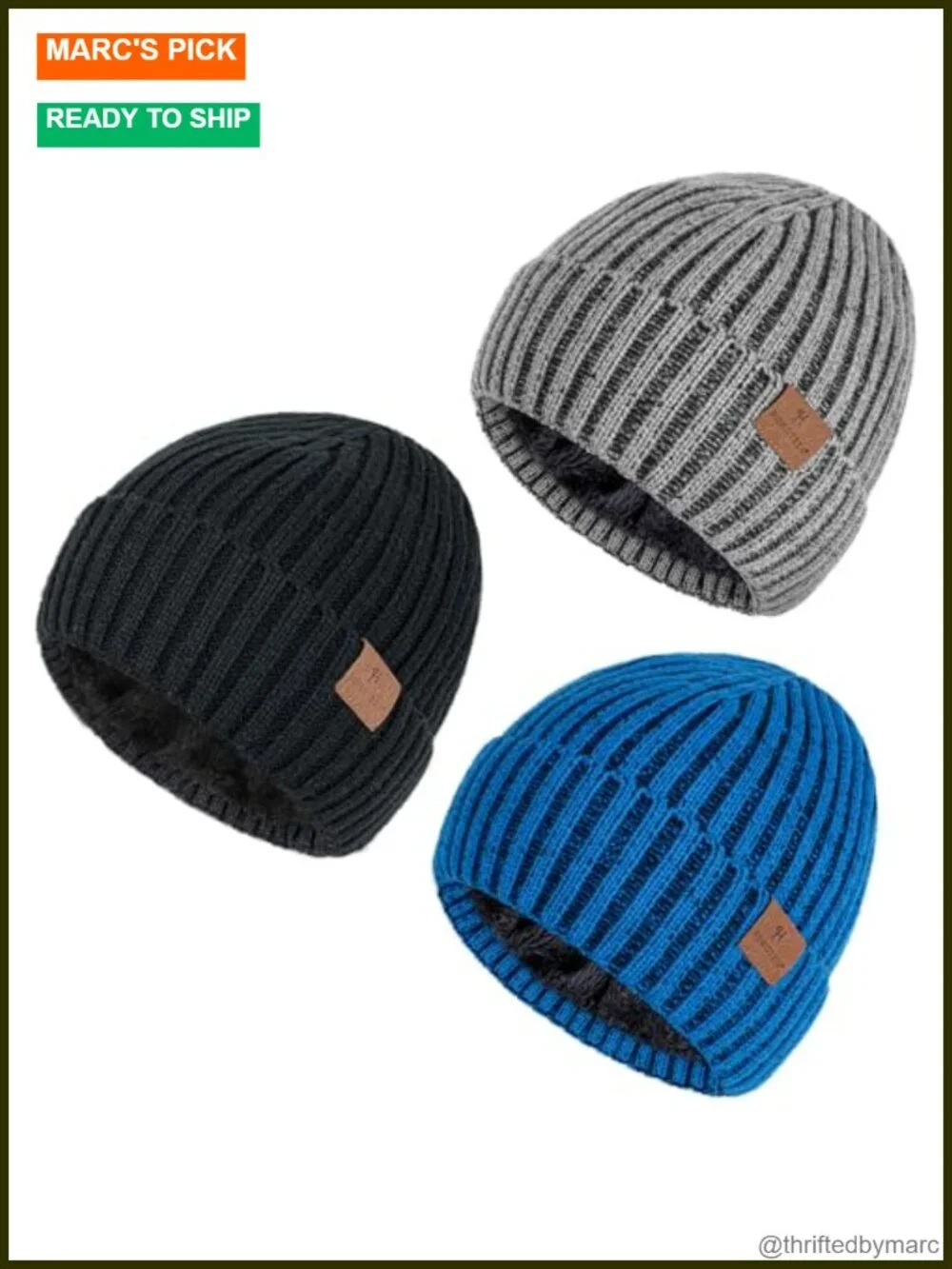 3 Pack Winter Beanie Double Layer Plush Lined Knit Hat for Cold Weather